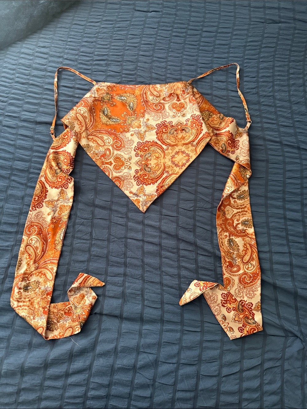 Amazon Orange Paisley Silk-Look Scarf Top